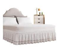 Bed Skirt Wrap Around - Polyester French Hollow Lace 15in Drop | Elastic Dust Ruffle Bed Frame Cover Skirt | Queen King California King Twin Full Size Beds Skirts for Bedroom Home Bedding Decoration