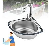 BEdaw Fregadero de Acero Inoxidable de un Seno Independiente, con Escurridor y Grifo, Montaje en Pared para Lavadero 13.4 * 13.4In * 5.1In Coldalone