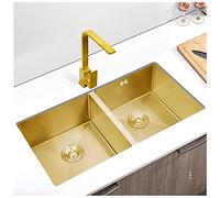 BEdaw Fregadero de Cocina Dorado de Doble Cufregadero de Acero Inoxidable Cepillado de 30"-34" con 2 Escurridores Dorados Y Componentes de Montaje Varias Opciones de Paquete/C/85 * 45 * 22Cm