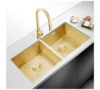 BEdaw Fregadero de Cocina Dorado de Doble Cufregadero de Acero Inoxidable Cepillado de 30"-34" con 2 Escurridores Dorados Y Componentes de Montaje Varias Opciones de Paquete/E/80 * 45 * 22Cm