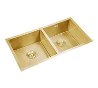 BEdaw Fregadero de Cocina Dorado de Doble Cufregadero de Acero Inoxidable Cepillado de 30"-34" con 2 Escurridores Dorados Y Componentes de Montaje Varias Opciones de Paquete/a/85 * 45 * 22Cm