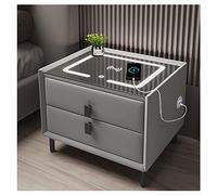 BEdaw Mueble de Mesa de Mesita de Noche Inteligente con Carga Inalámbrica, Dormitorio de Mesita de Noche, Mesa Auxiliar, con 2 Cajones de Almacenamiento Y Luces Led Ajustables/Gray/Package A_40*40*4