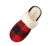 BEdaW Zapatillas De Felpa A Cuadros De Moda Británica, Zapatillas De Algodón Interiores De La Casa, Zapatillas para El Hogar Sin Deslizamiento,Rojo,38 EU