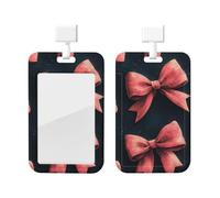 Bedbliss Funda para tarjetas de identificación deslizante con estampado de lazos rosados, protector vertical para tarjetas, profesores, enfermeras, trabajo, oficina, regalos