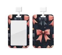 Bedbliss Funda para tarjetas de identificación deslizante con estampado de lazos rosados, protector vertical para tarjetas, profesores, enfermeras, trabajo, oficina, regalos