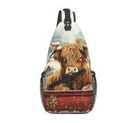 Bedbliss Mochila cruzada para el hombro, bolsa de pecho, gimnasio, viajes, senderismo, mochila casual, Highland Cow in Red Truck 2, Talla única