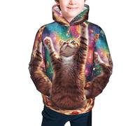 Bedbliss Sudaderas con capucha para niños y niñas con bolsillo, Galaxy Pizza Cat 10, 7-8 años