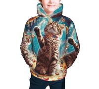 Bedbliss Sudaderas con capucha para niños y niñas con bolsillo, Galaxy Pizza Cat 12, 7-8 años