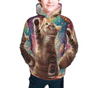 Bedbliss Sudaderas con capucha para niños y niñas con bolsillo, Galaxy Pizza Cat 14, 7-8 años