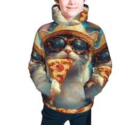 Bedbliss Sudaderas con capucha para niños y niñas con bolsillo, Galaxy Pizza Cat 16, 10-12 años