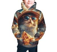Bedbliss Sudaderas con capucha para niños y niñas con bolsillo, Galaxy Pizza Cat 17, 10-12 años