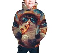 Bedbliss Sudaderas con capucha para niños y niñas con bolsillo, Galaxy Pizza Cat 18, 10-12 años