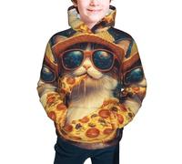 Bedbliss Sudaderas con capucha para niños y niñas con bolsillo, Galaxy Pizza Cat 19, 17-18 años