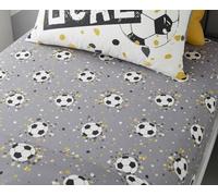 Bedding Bedlam - Sábana Bajera Ajustable para Cama Individual (190 x 90 x 25 cm), Color Gris, para niños, Accesorios de Dormitorio de fútbol, sábana con balón de fútbol