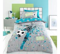 Bedlam Bedding Juego de Funda nórdica Reversible con 2 Fundas de Almohada, 200 x 200 cm, diseño de fútbol, Color Azul y Aguamarina, Accesorios para Dormitorio, temática Deportiva Infantil