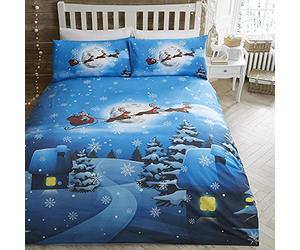 Bedlam Christmas - Juego de Funda de edredón para Cama de Matrimonio, diseño de Papá Noel Brilla en la Oscuridad, Multicolor