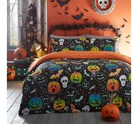 Bedlam - Funda de edredón de Calabaza y Calaveras de Halloween - Tamaño de Cama Doble (200 x 200 cm) - Reversible (2 diseños) - Funda de edredón Que Brilla en la Oscuridad - Funda de edredón de