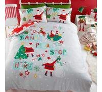 Bedlam - Funda de edredón de Papá Noel Rojo, tamaño Individual (140 x 200 cm), diseño Reversible (Gris/Rojo), Funda de edredón de Navidad para niños, Juego de Cama de Papá Noel de Dibujos Animados,