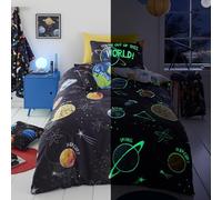 Bedlam - Funda de edredón Que Brilla en la Oscuridad - Tamaño de Cama Doble (200 x 200 cm) - Reversible (2 diseños) - Ropa de Cama Galaxy y Planeta para niños - Funda de edredón del Universo del