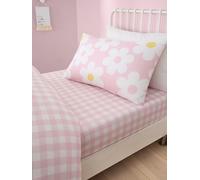 Bedlam Sábana Bajera Ajustable para Cama Individual (190 x 90 cm), diseño de Cuadros en Color Rosa, Ropa de Cama Floral para niñas, poliéster