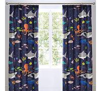 Bedlam Sea Life-Glow in The Dark - Par de Cortinas Plisadas, algodón, Multicolor, 168 x 183 cm
