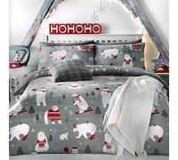 Bedlam Xmas Juego de Funda de edredón de Navidad con Oso Polar y árboles de Navidad, Plateado, Suelto