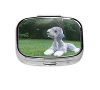 Bedlington Terrier Perros divertidos Perros peludos Mascotas, Pastillero cuadrado para bolsillo o monedero, pequeño contenedor de pastillas, organizador de pastillas de viaje