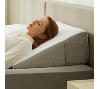 Bedluxe Almohada de cuña de 20 cm para cabecero, Alivio de reflujo ácido, Dolor de Espalda y ronquidos, con Espuma viscoelástica refrescante, Blanco/Gris