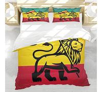 BEDNRY Juego de Ropa de Cama,Rast A Judah Lion with a Rastafari Flag King Jungle Reggae Theme Art Print Black Green Yellow and Red,1 Funda Nórdica 220x240cm y 2 Funda de Almohada