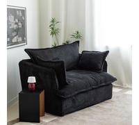 BEDOIN Silla de sofá única tapizada de Gran tamaño, sofá cómoda tapizada de Pana, con Almohada y Cojines espesados, sofá Perezoso para la Sala de Estar de apartamento black-145cm