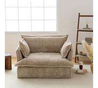 BEDOIN Silla de sofá única tapizada de Gran tamaño, sofá cómoda tapizada de Pana, con Almohada y Cojines espesados, sofá Perezoso para la Sala de Estar de apartamento khaki-145cm