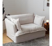BEDOIN Silla de sofá única tapizada de Gran tamaño, sofá cómoda tapizada de Pana, con Almohada y Cojines espesados, sofá Perezoso para la Sala de Estar de apartamento White-220cm