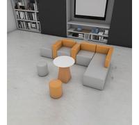 BEDOIN Sofá combinado modular, sofás con respaldo grande, mesa de café, taburete redondo, tela resistente a los arañazos, para oficina, centro de servicio, pasillo, biblioteca, receptio, gris, 160 x