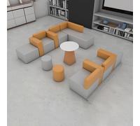 BEDOIN Sofá combinado modular, sofás con respaldo grande, mesa de café, taburete redondo, tela resistente a los arañazos, para oficina, centro de servicio, pasillo, biblioteca, receptio, gris, 280 x