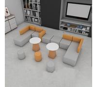 BEDOIN Sofá combinado modular, sofás con respaldo grande, mesa de café, taburete redondo, tela resistente a los arañazos, para oficina, centro de servicio, pasillo, biblioteca, receptio, gris, 160 x