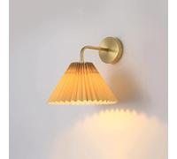 Bedroom Bedside Lamp/Headboard Lights 1 Light Single Wall with Pleated Fabric Shade,Brass Finish Art Decor
