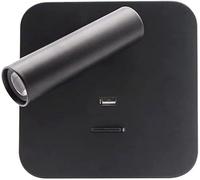 Bedroom Focused Reading Light with Spotlight Wall Lamp with USB Charging Port and Switch Wall for Living(Black,Square)