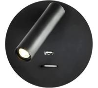 Bedroom Focused Reading Light with Spotlight Wall Lamp with USB Charging Port and Switch Wall for Living(Black,Round)