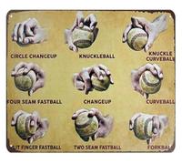 Bedroom Metal Sign Baseball Pitching Grips and Skills Vintage Tin for Boys Sports Room Wall-Art Gift 8 X 12 in