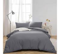 BEDSHEET WALA Funda de edredón de algodón egipcio color gris oscuro liso con cierre de cremallera y lazos en las esquinas, funda de edredón de 3 piezas, calidad de hotel, 1000 hilos, tamaño Super King