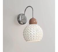 Bedside Wall Lamp Globe Ceramic Cage Wall Sconce Elegant Cream Home Decor Lighting Fixture, Chrome Indoor Hardwired Metal Wall SconcesStylish Cafe Art Wall Light