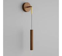 Bedside Wall Lamp, Metal Long Tube Wall with Wood Grain Trimming, Height Adjustable Wall Light, Ultra-Thin Flute Wall Lamps, Wall Lights for Living Room(Walnut Color)