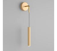 Bedside Wall Lamp, Metal Long Tube Wall with Wood Grain Trimming, Height Adjustable Wall Light, Ultra-Thin Flute Wall Lamps, Wall Lights for Living Room(Log Color)