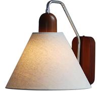 Bedside Wall Light, Wooden Wall with Linen Fabric Lampshade, Vintage Walnut Wall Lamp, E27 Lighting Fixture, Vintage Industrial Wall Lamps for Living Room