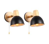 Bedside Wall Sconce with Pull Cord Dome Wall Mount Reading Light Wood Wall Lamp Bedroom Headboard Sconces Wall Lighting Living Room Wall Lights Farmhouse Wall Lamps For Read