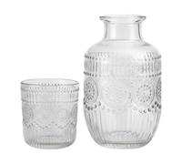 Bedside Water Carafe And Glass Set Snowflake Design Vintage Pitcher