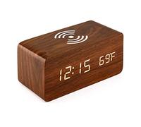 Bedside Wireless Charging Radio Alarm Clock with Dimmable LED Display - No Ticking Mains Powered Dual Alarm Clock with USB Charger