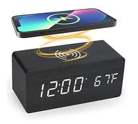 Bedside Wireless Charging Radio Alarm Clock with Dimmable LED Display - No Ticking Mains Powered Dual Alarm Clock with USB Charger