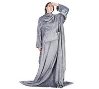 Bedsure Batamanta Mujer Flanelle Invierno - Bata Manta Hombre para Sofa, Manta con Mangas con Bolsillo Frontal, Tejido Felpa Suave y Acogedor, 150x200cm, Gris