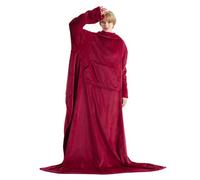 Bedsure Batamanta Mujer Flanelle Invierno - Bata Manta Hombre para Sofa, Manta con Mangas con Bolsillo Frontal, Tejido Felpa Suave y Acogedor, 150x200cm, Rojo